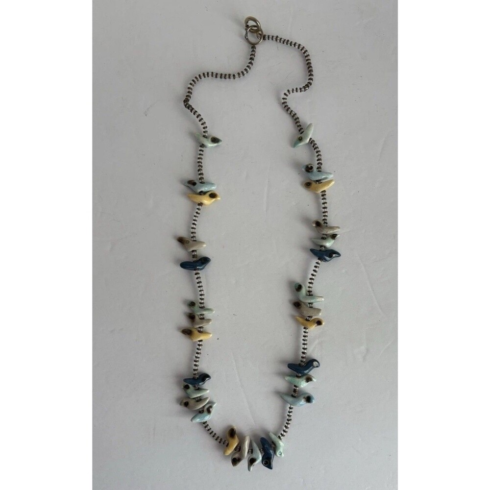 Vintage Southwestern Handmade Pottery Bird Fetish Southwestern Necklace